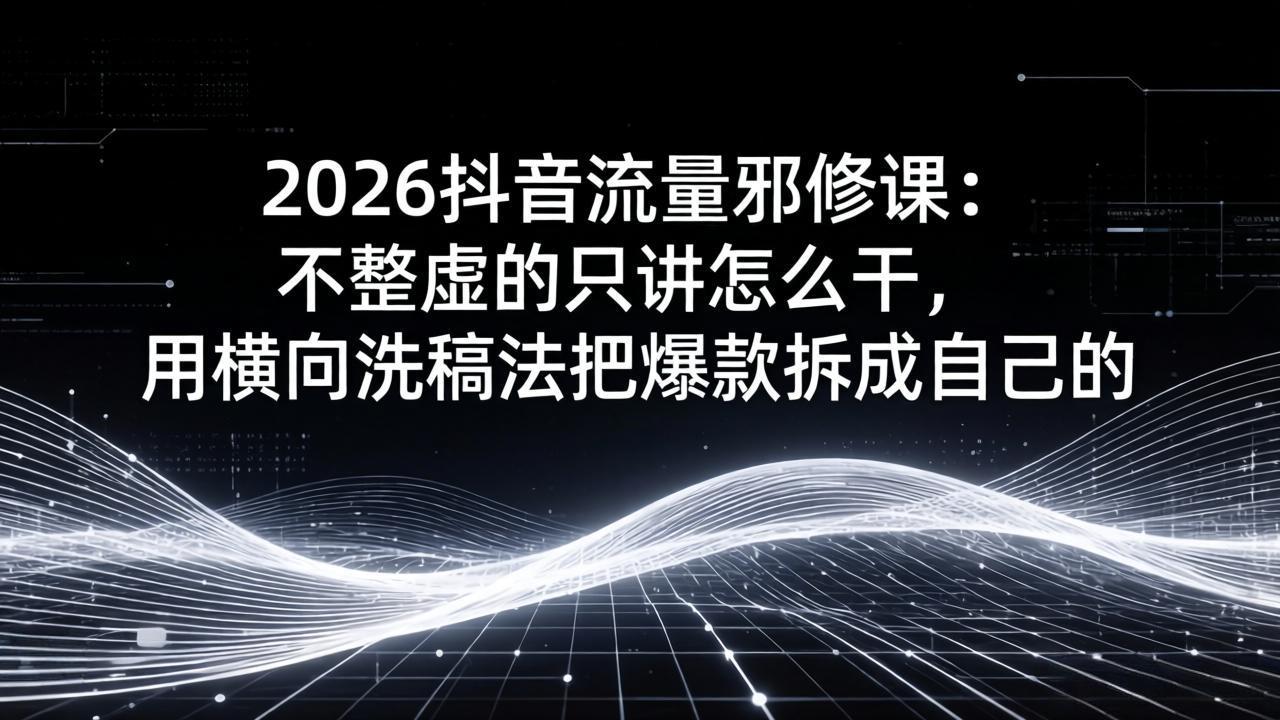 2026抖音流量邪修课：不整虚的只讲怎么干，用横向洗稿法把爆款拆成自己的-送财鼠