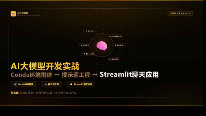 AI大模型开发实战：Conda环境搭建→提示词工程→Streamlit聊天应用，零基础到项目落地-送财鼠