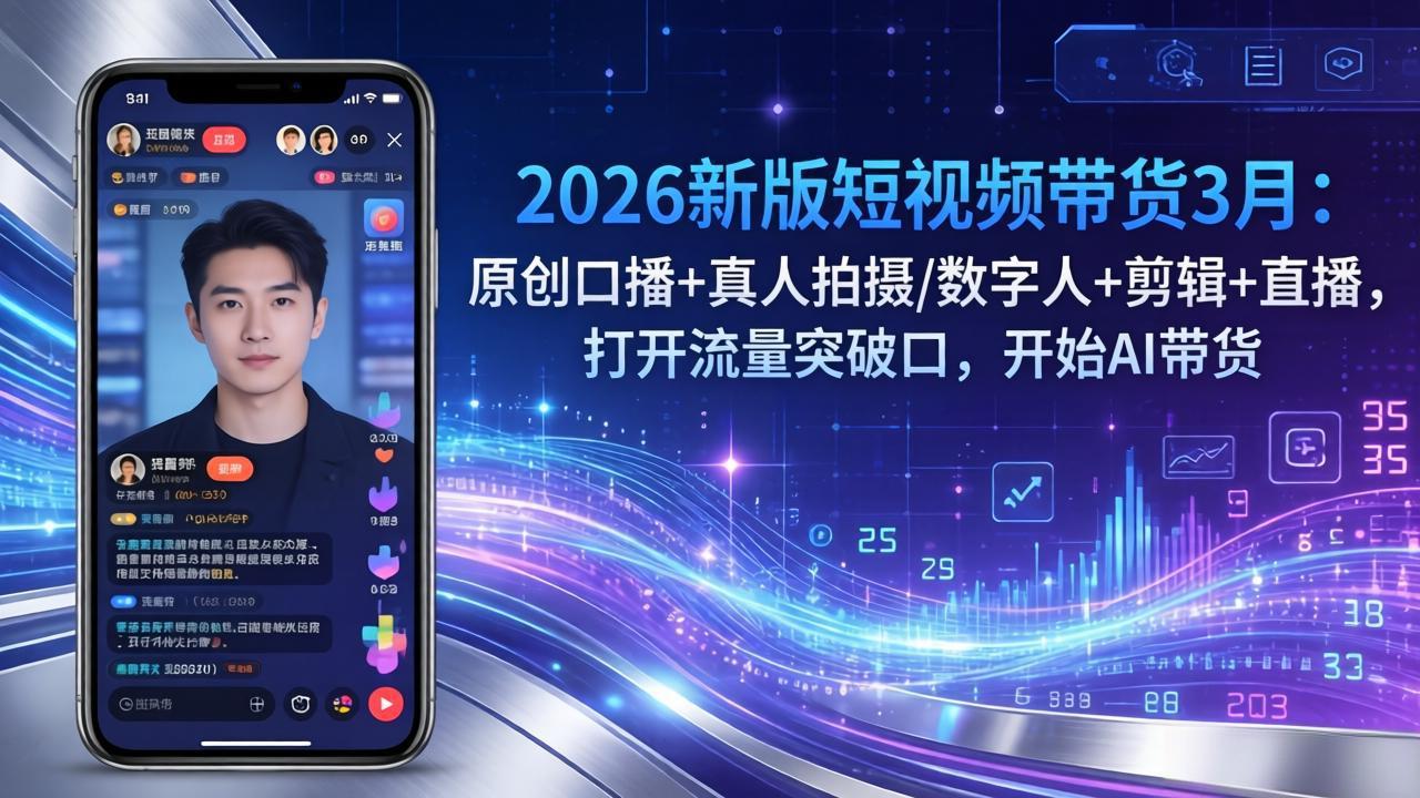 2026新版短视频带货3月：原创口播+真人拍摄/数字人+剪辑+直播，打开流量突破口，开始AI带货-送财鼠