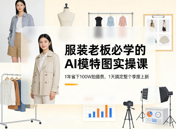 服装老板必学的AI模特图实操课，1年省下100W拍摄费，1天搞定整个季度上新-送财鼠