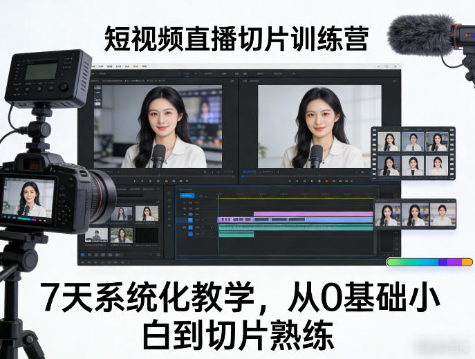 短视频直播切片训练营，7天系统化教学，从0基础小白到切片熟练-送财鼠