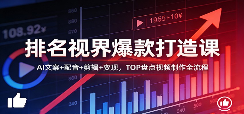 排名视界爆款打造课：AI文案+配音+剪辑+变现，TOP盘点视频制作全流程-送财鼠