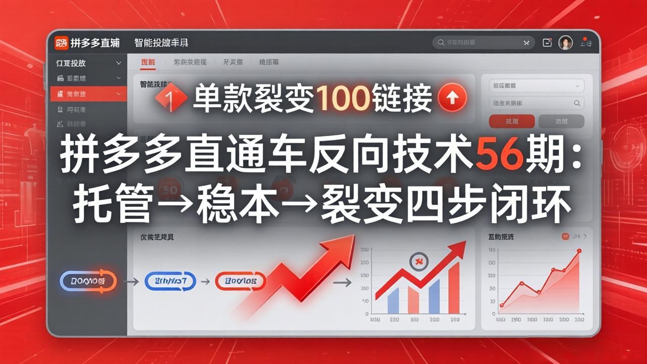 拼多多直通车反向技术56期：托管→稳本→裂变四步闭环，单款裂变100链接抢占核心流量-送财鼠