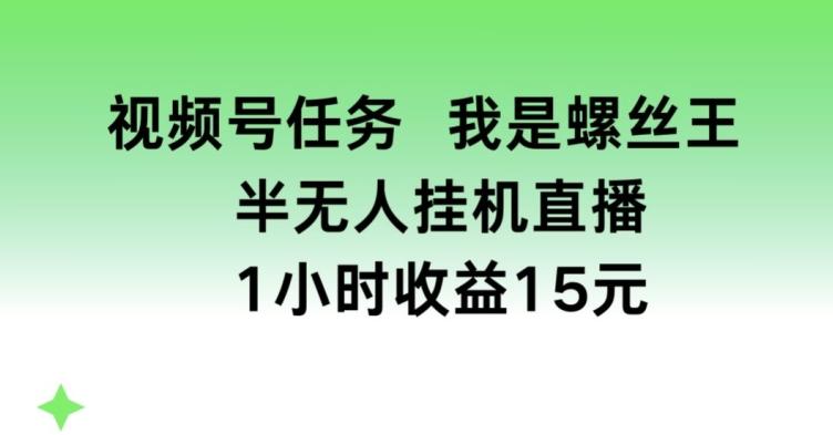 视频号任务，我是螺丝王， 半无人挂机1小时收益15元【揭秘】-送财鼠