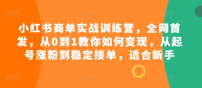 小红书商单实战训练营，全网首发，从0到1教你如何变现，从起号涨粉到稳定接单，适合新手-送财鼠
