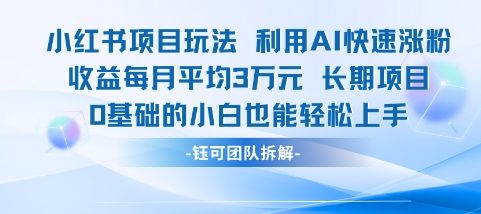 适合小白操作的小红书新项目，利用AI快速涨粉，收益每月平均1W+-送财鼠