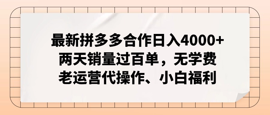 拼多多最新合作日入4000+两天销量过百单，无学费、老运营代操作、小白福利-送财鼠