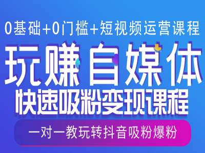 0基础+0门槛+短视频运营课程，玩赚自媒体快速吸粉变现课程，一对一教玩转抖音吸粉爆粉-送财鼠