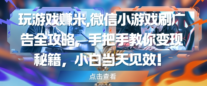 玩游戏挣米，微信小游戏刷广告全攻略，手把手教你变现秘籍，小白当天见效-送财鼠