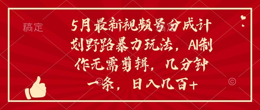5月最新视频号分成计划野路暴力玩法，ai制作，无需剪辑。几分钟一条，…-送财鼠