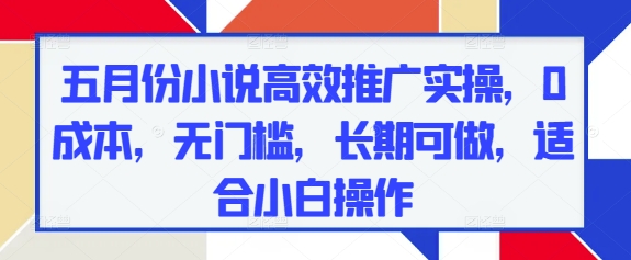 五月份小说高效推广实操，0成本，无门槛，长期可做，适合小白操作-送财鼠