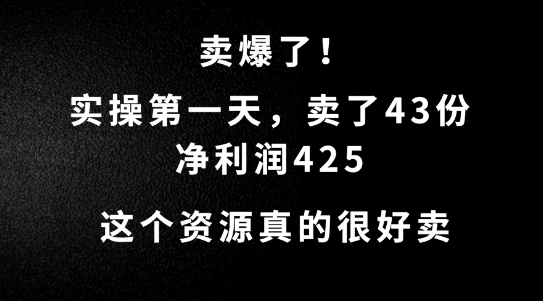 这个资源，需求很大，实操第一天卖了43份，净利润425【揭秘】-送财鼠
