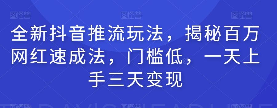 全新抖音推流玩法，揭秘百万网红速成法，门槛低，一天上手三天变现-送财鼠