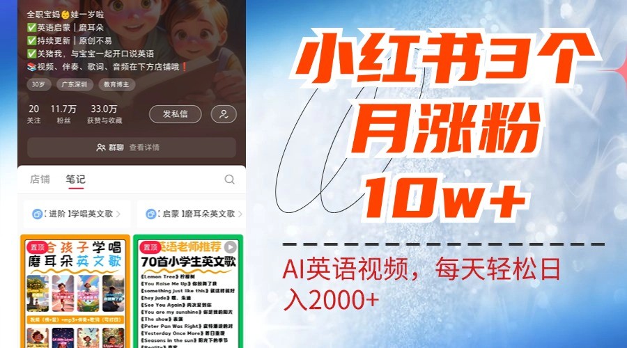 小红书三个月涨粉10W，AI英语视频0成本制作，每天轻松日入2000+-送财鼠