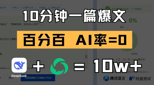 10分钟一篇爆文，100% 零AI率，用deepseek轻松玩转公众号爆文项目-送财鼠