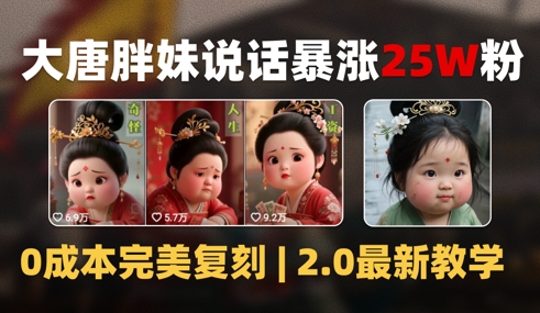 AI大唐胖贵妃说话2.0，40条视频暴涨40w粉，附独家变现攻略-送财鼠