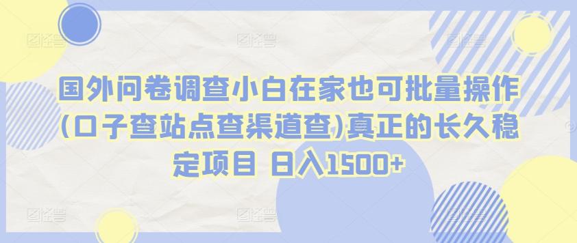 国外问卷调查小白在家也可批量操作(口子查站点查渠道查)真正的长久稳定项目 日入1500+【揭秘】-送财鼠