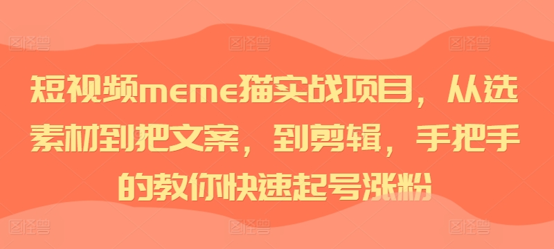 短视频meme猫实战项目，从选素材到把文案，到剪辑，手把手的教你快速起号涨粉-送财鼠