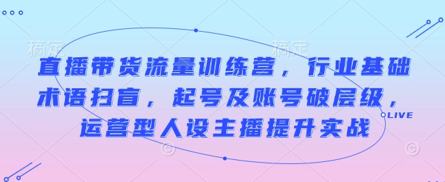 直播带货流量训练营，行业基础术语扫盲，起号及账号破层级，运营型人设主播提升实战-送财鼠