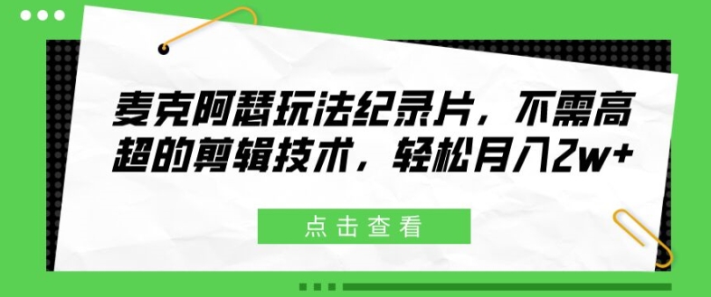 麦克阿瑟玩法纪录片，不需高超的剪辑技术，轻松月入2w+【揭秘】-送财鼠