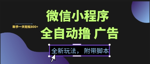 微信小程序全自动撸广告项目，彻底解决没流量的问题，新手一天8张+【揭秘】-送财鼠