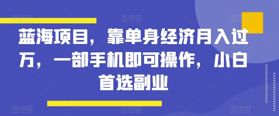 蓝海项目，靠单身经济月入过万，一部手机即可操作，小白首选副业【揭秘】-送财鼠