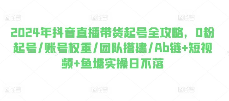 2024年抖音直播带货起号全攻略,0粉起号/账号权重/团队搭建/Ab链+短视频+鱼塘实操日不落