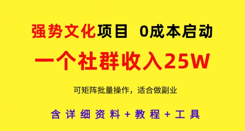 强势文化项目，一个社群收入25个W，0成本启动，可矩阵批量操作，原创详细实操教程-送财鼠