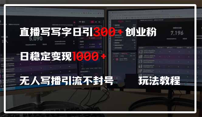 直播写写字日引300+创业粉，日稳定变现600+无人写播引流不封号，玩法教程-送财鼠