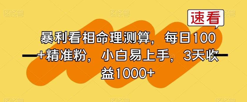 暴利看相命理测算，每日100+精准粉，小白易上手，3天收益1000+【揭秘】-送财鼠