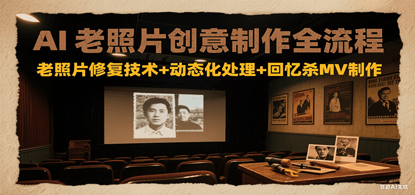 AI老照片创意制作全流程:老照片修复技术+动态化处理+回忆杀MV制作-送财鼠