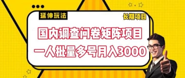 国内调查问卷矩阵项目，一人批量多号月入3000【揭秘】-送财鼠