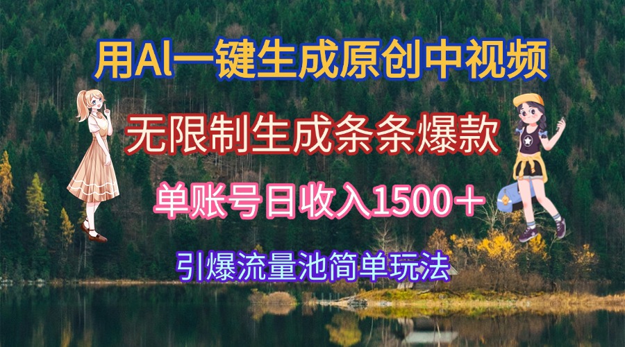 用Al一键生成原创中视频，无限制生成条条爆款，单账号日收入1500＋引爆…-送财鼠
