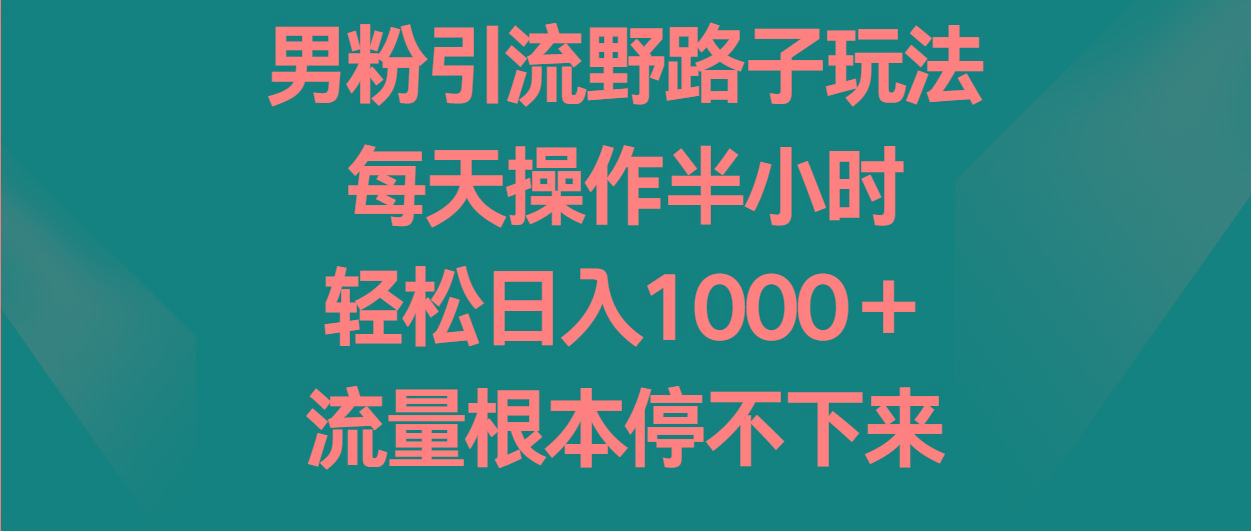 男粉引流野路子玩法,每天操作半小时轻松日入1000+,流量根本停不下来-送财鼠