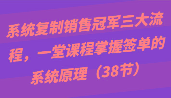 系统复制销售冠军三大流程，一堂课程掌握签单的系统原理(38节)-送财鼠
