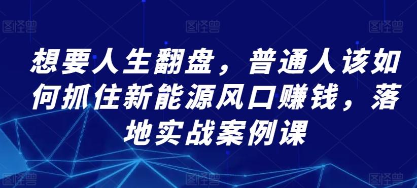想要人生翻盘，普通人该如何抓住新能源风口赚钱，落地实战案例课-送财鼠