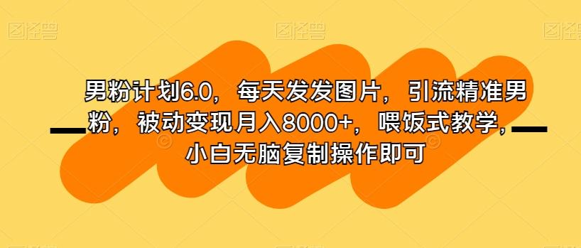 男粉计划6.0，每天发发图片，引流精准男粉，被动变现月入8000+，喂饭式教学，小白无脑复制操作即可-送财鼠