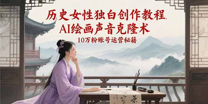 历史女性独白创作教程，AI绘画声音克隆术，10万粉账号运营秘籍-送财鼠