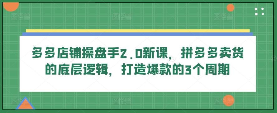 多多店铺操盘手2.0新课，拼多多卖货的底层逻辑，打造爆款的3个周期-送财鼠
