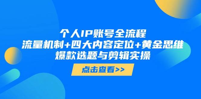 个人IP账号全流程：流量机制+四大内容定位+黄金思维, 爆款选题与剪辑实操-送财鼠