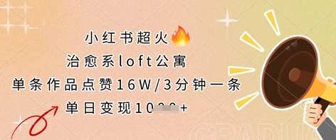 小红书超火的治愈系loft公寓，单条作品点赞16W，3分钟一条，单日变现数张-送财鼠