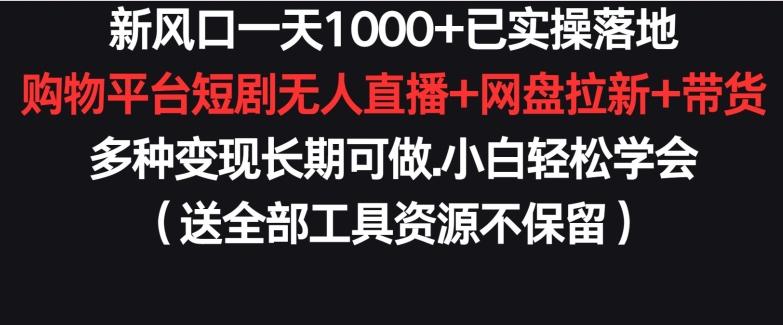 新风口一天1000+已实操落地购物平台短剧无人直播+网盘拉新+带货多种变现长期可做【揭秘】-送财鼠