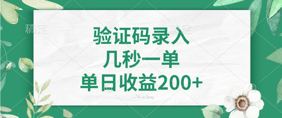 验证码录入，几秒一单，单日收益200+-送财鼠