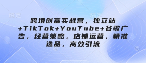 跨境创富实战营，独立站+TikTok+YouTube+谷歌广告，经营策略，店铺运营，精准选品，高效引流-送财鼠