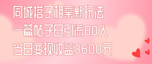 同城搭子相亲新玩法一篇帖子引流80人当日变现3600元(项目教程+实操教程)【揭秘】-送财鼠
