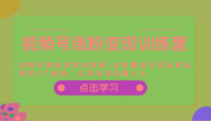 视频号涨粉变现训练营-实现微信生态私域运营的3个维度，达到变现的最大化-送财鼠