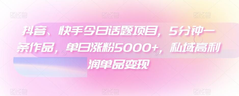 抖音、快手今日话题项目，5分钟一条作品，单日涨粉5000+，私域高利润单品变现-送财鼠