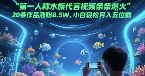 第一人称水族代言视频条条爆火，20条作品涨粉8.5W，小白轻松月入五位数-送财鼠