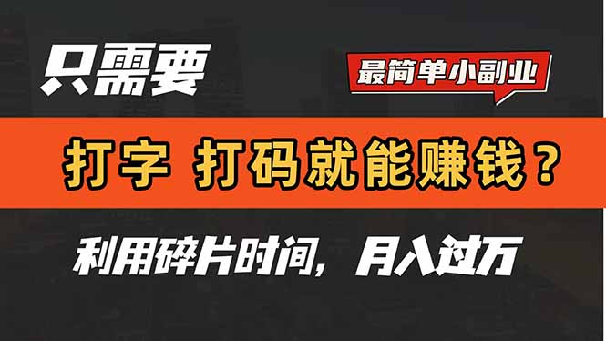 只需要打字，打码，就能赚钱？简单的赚钱小副业，利用碎片时间，月入过万-送财鼠