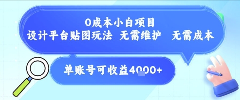 0成本小白项目，设计平台贴图玩法，无需维护，无需成本，单账号单月可产生收益4k+-送财鼠